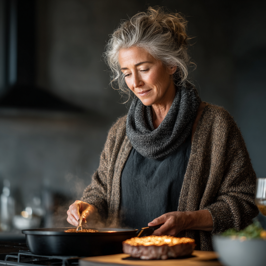 Літня жінка готує за рецептом FoodMeal